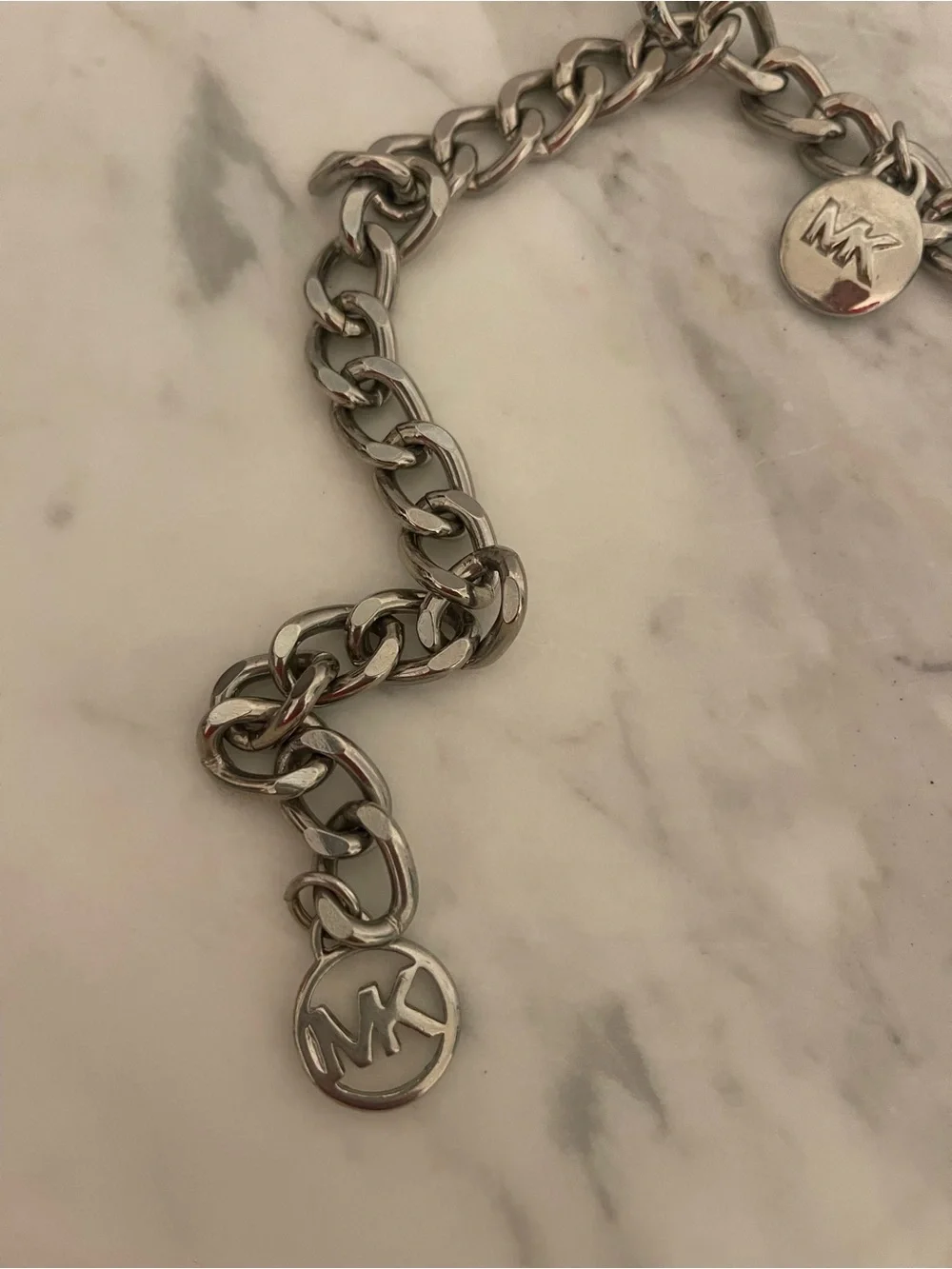 Michael Kors Silver Logo Charm Chain Belt